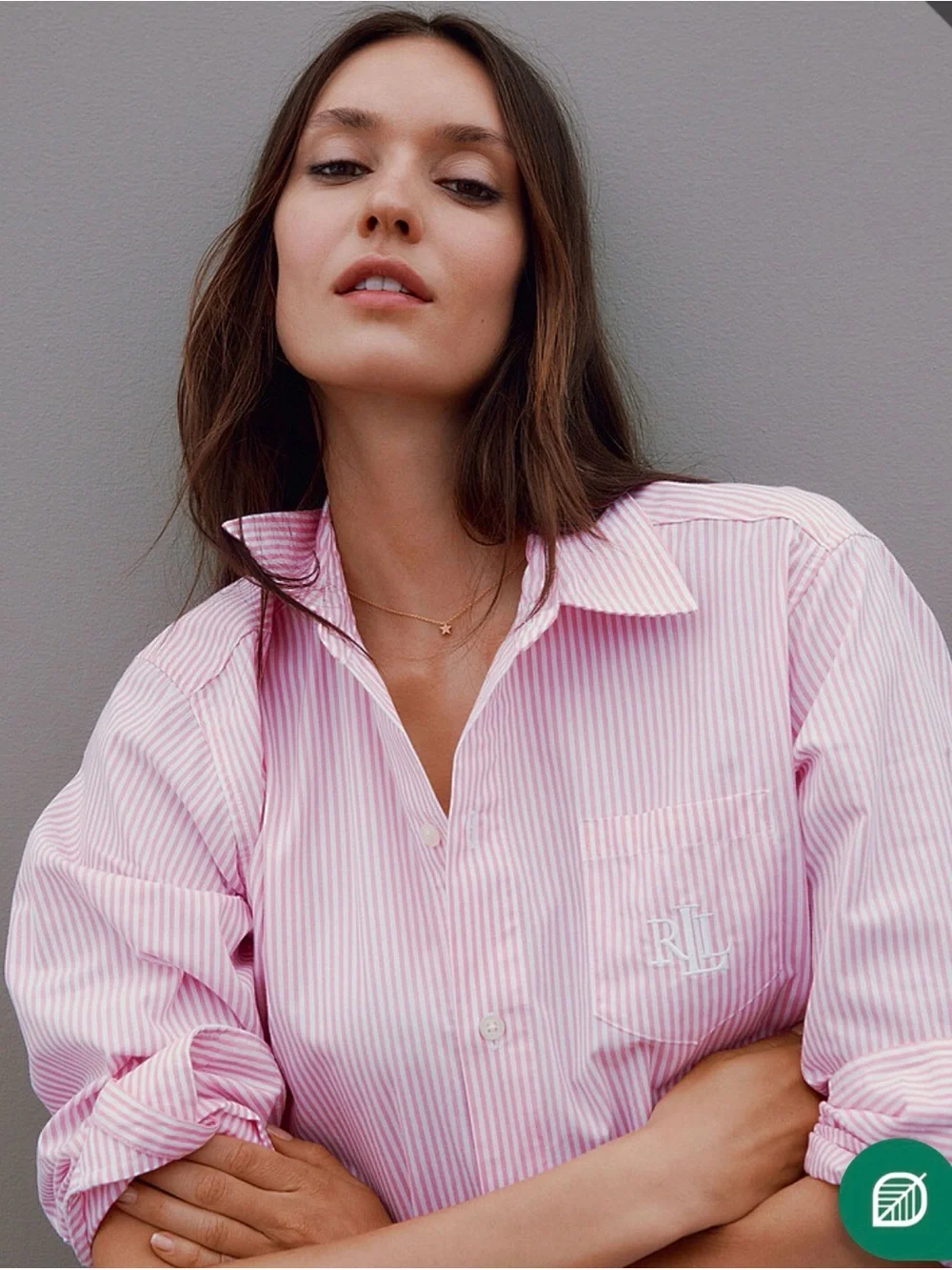 Lauren Ralph Lauren Pink Striped Cotton Poplin Sleep Shirt / Nightshirt - SizeXL